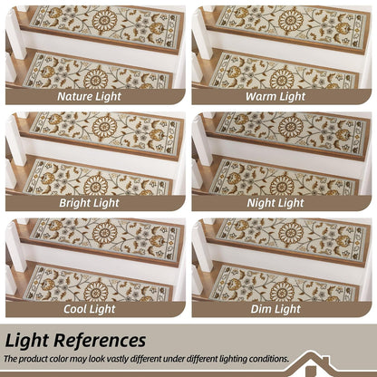 BEQHAUSE Stair Treads for Wooden Steps Non-Slip Machine Washable Carpet Stair Treads 8"X30" Soft Indoor Stair Runner for Kids Elders and Pets, 100% Polyester, TPE Backing, 15pcs, Grey/Orange