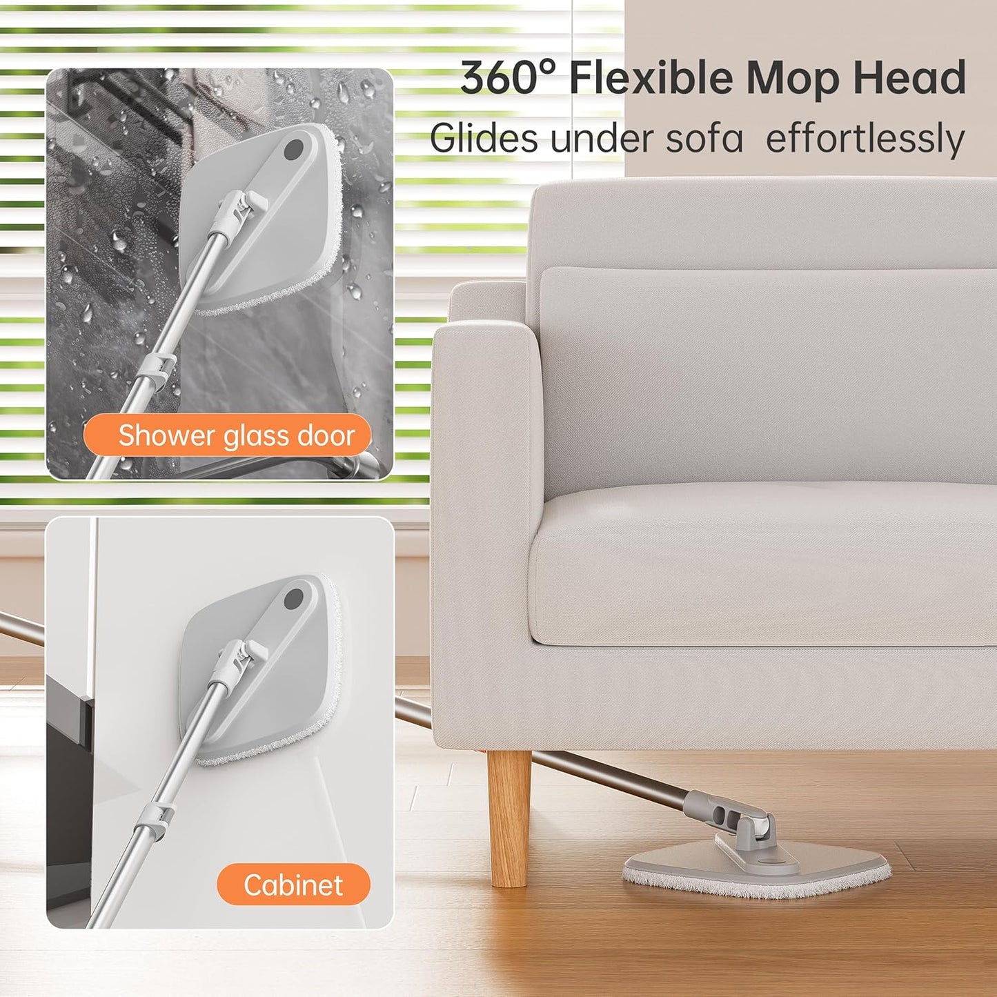 Spin Mop and Bucket Set with 2 Replaceable Microfiber Mop Pads with Self Separation Dirty and Clean Water System, Self Wringing 360° Rotating Square Mop Head for Hardwood Tile Marble Floors