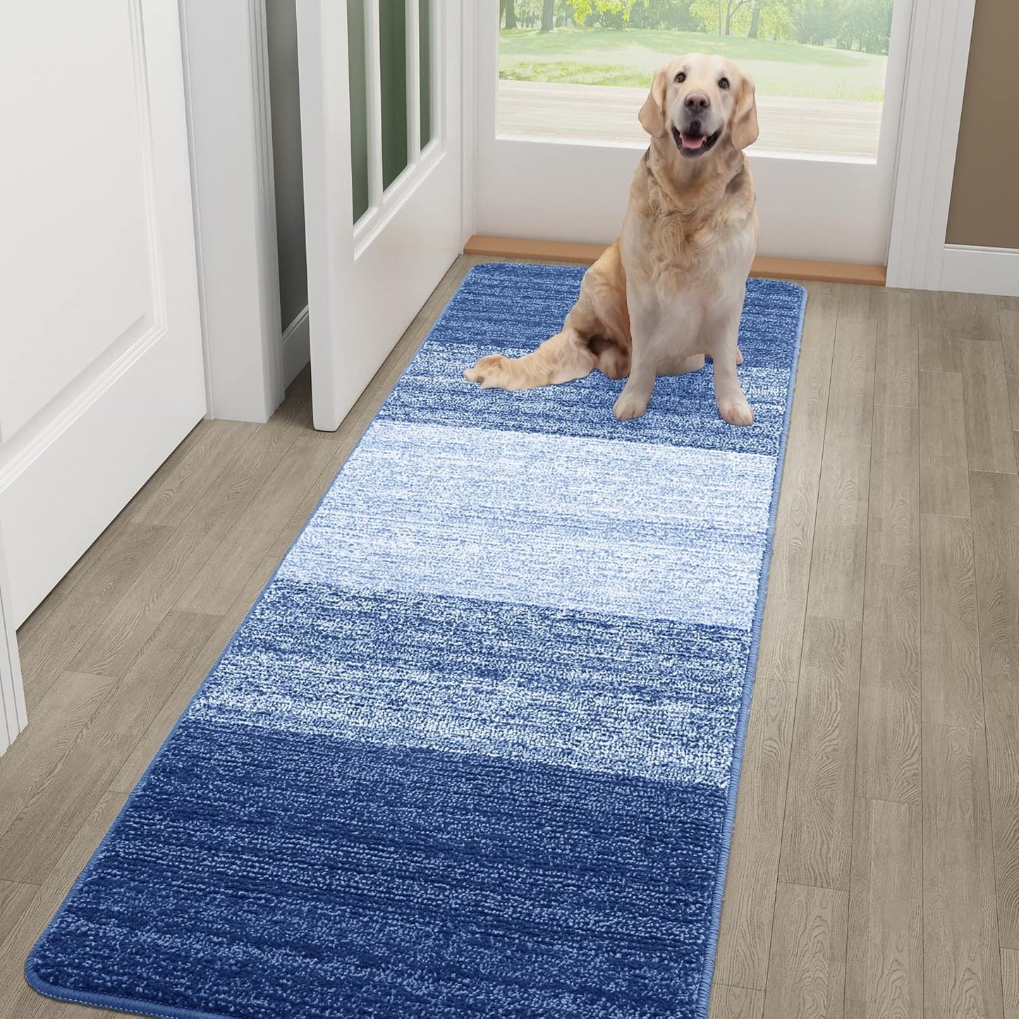 Kitinjoy Indoor Outdoor Door Mat, 32x20 Non-Slip Absorbent Dirt Trapper, Low-Profile Washable Inside Entrance Front Floor Mat, Sturdy Soft Entry Doormats for Entryway, Grey