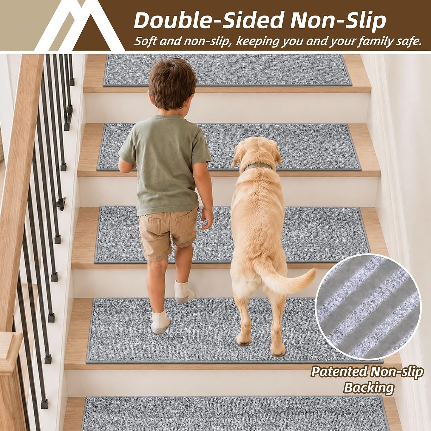 COSY HOMEER Stair Treads Non-Slip Carpet Stair Treads for Wooden Steps, Indoor Stair-Runner Rugs for Kids Elders & Pets 28"x9" (4Pc, Dark Gray)