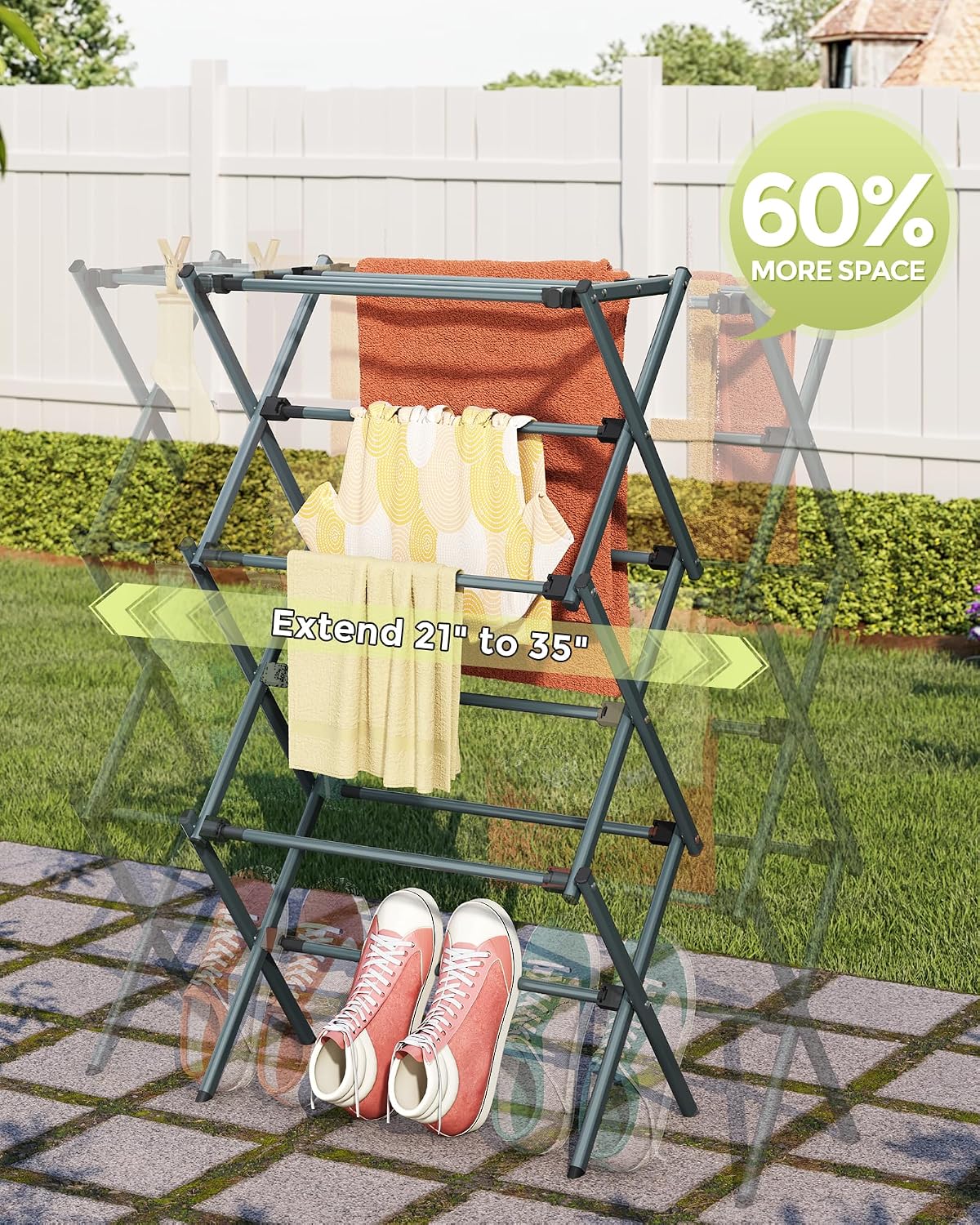APEXCHASER Drying Rack Clothing - 3 Tier Metal Clothes Drying Rack Collapsible, Laundry Drying Rack Expandable, Small Clothe Airer for Baby Clothes Towel Bib Sock Indoor Outdoor Use(White)