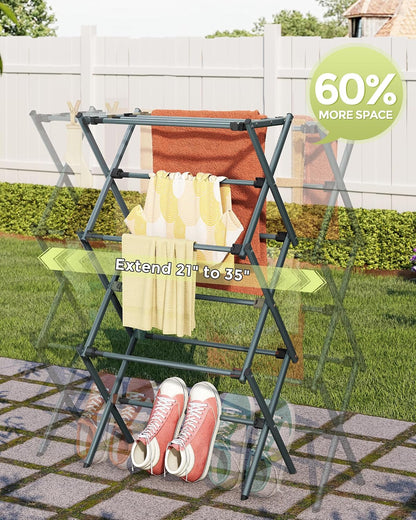 APEXCHASER Drying Rack Clothing - 3 Tier Metal Clothes Drying Rack Collapsible, Laundry Drying Rack Expandable, Small Clothe Airer for Baby Clothes Towel Bib Sock Indoor Outdoor Use(White)
