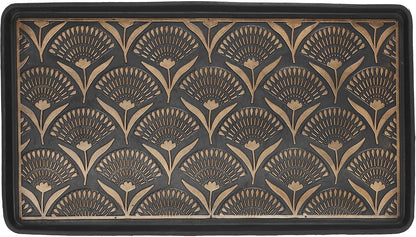 Large Boot Tray for Muddy Shoes, Heavy Duty Rubber Mat 31"x15" for Entryway Mudroom, Waterproof Floor Protector with Raised Ridges Traps Dirt & Snow, Bronze Floral Easy Clean