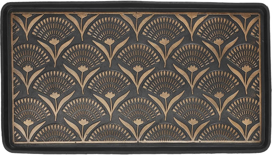 Large Boot Tray for Muddy Shoes, Heavy Duty Rubber Mat 31"x15" for Entryway Mudroom, Waterproof Floor Protector with Raised Ridges Traps Dirt & Snow, Bronze Floral Easy Clean