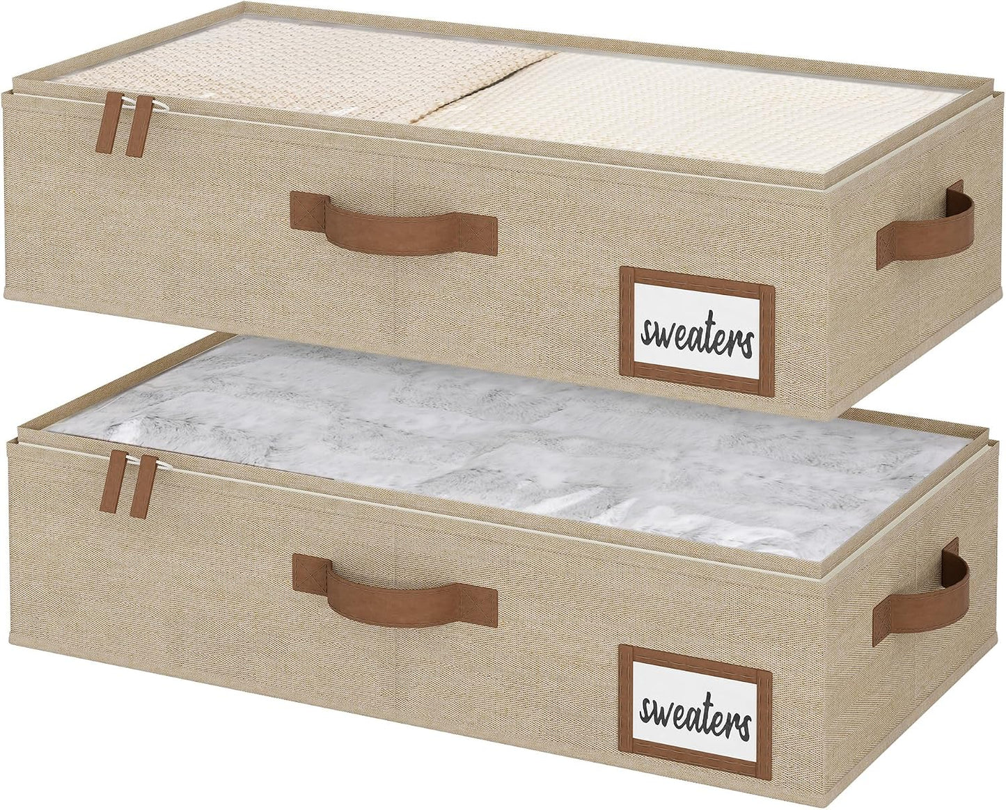 StorageWorks Large Under Bed Storage Containers with Handles and Label Holder, 2 Pack Ultra-thick Fabric Underbed Bins, Closet Organizer for Clothes, Blankets, Sweater