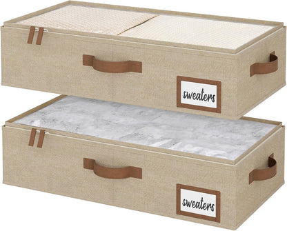 StorageWorks Large Under Bed Storage Containers with Handles and Label Holder, 2 Pack Ultra-thick Fabric Underbed Bins, Closet Organizer for Clothes, Blankets, Sweater