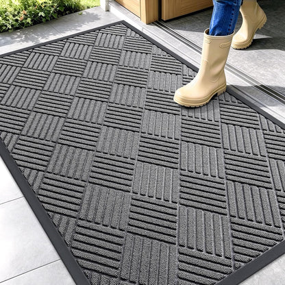 OLANLY Front Door Mat Outside Entrance 29.5x17, Absorbent, Heavy Duty Sturdy Natural Rubber Doormat Indoor Outdoor, Stain and Fade Resistant, Non-Slip Low Profile Floor Mat for Entryway, Grey Diamond
