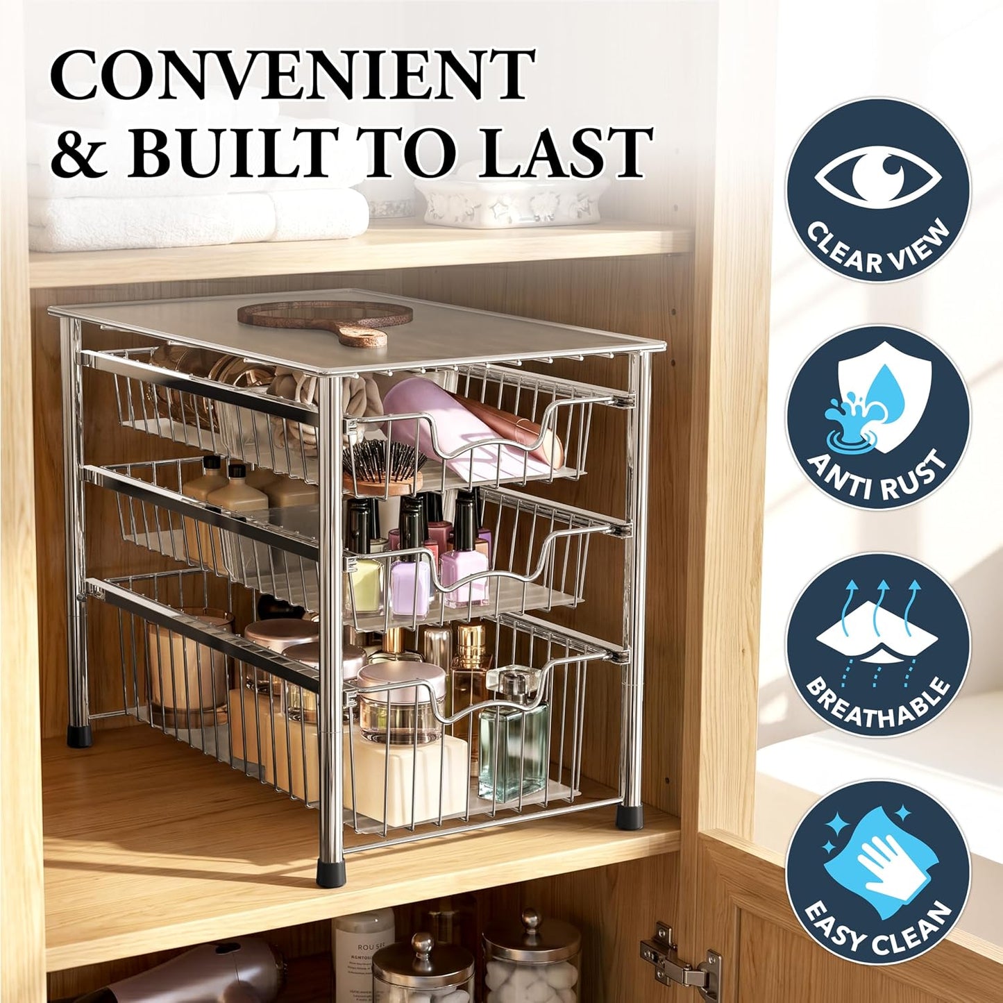 Simple Houseware Stackable 2 Tier Sliding Basket Organizer Drawer, Chrome