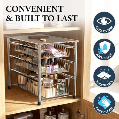 Simple Houseware Stackable 2 Tier Sliding Basket Organizer Drawer, Chrome