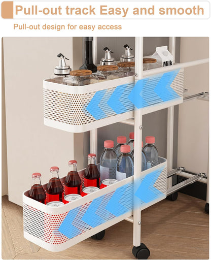UMDONX Slim Storage Cart 5 Tier with Pull Out Basket Bathroom Organizer Rolling cart, Rolling Utility Cart Slide Out Organizer for Kitchen, Bathroom, Laundry Black