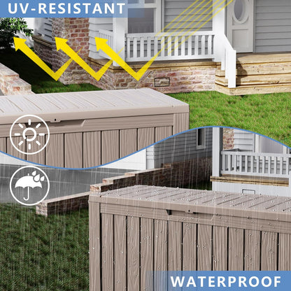 320 Gallon Waterproof Outdoor Storage Box, UV Resistant Resin Deck Box with Hydraulic Rod for Reinforced Stability, Perfect for Patio, Garden, and Pool（Black，320 Gallon）