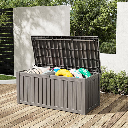 NUNU LAB Outdoor Storage Box, 45 Gallon Outside Deck Box Waterproof, Resin Outdoor Storage Cabinet With Lockable Lid, Backyard Storage Bench For Garden Tools, Patio Cushions, Pool Tools, Black