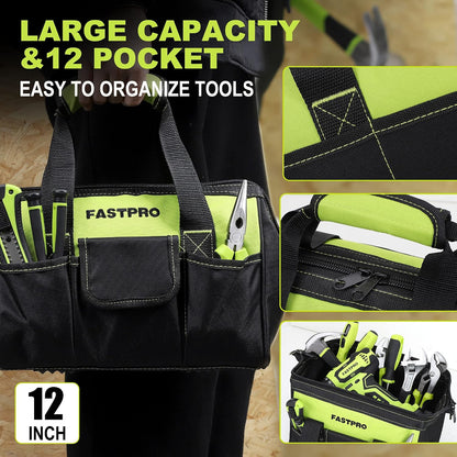FASTPRO 232-Piece Home Tool Set with Drill, 20V Cordless Drill Driver, Household Repairing Tool Kit with Drill, 12-Inch Wide Mouth Storage Tool Bag Included, Red