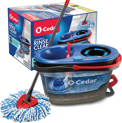 O-Cedar RinseClean Spin Mop & Bucket System + 2 Extra Mop Heads | Clean with Water | Removes 99% of Bacteria