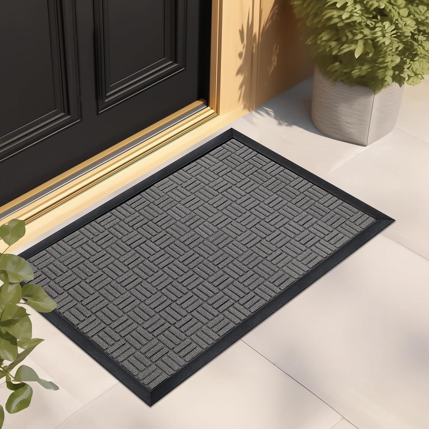Mibao Front Door Mat, Heavy Duty Durable Welcome Mat for Outdoor Indoor, Dirt Trapper Waterproof Super Absorbent Door Mat for Entryway Outside Patio Porch, 29.5" x 17", Grey