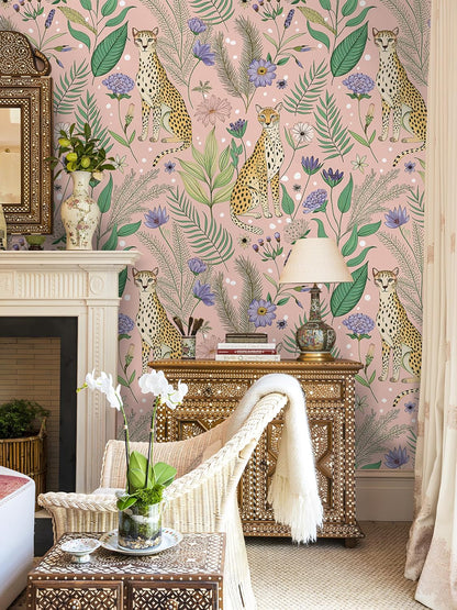 Floralplus Peel and Stick Wallpaper Leopard Jungle Removable Wallpaper for Bathroom Renter Friendly Wallpapers Self Adhesive Animal Floral Contact Paper for Accent Wall 17.5 x 118 in