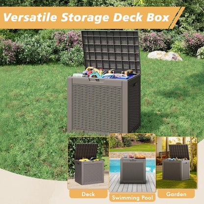 Fancyango 75 Gallon Outdoor Deck Box Waterproof, Large Storage Box for Patio, Resin Storage Bench Lockable for Garden Tools, Package Delivery, Black