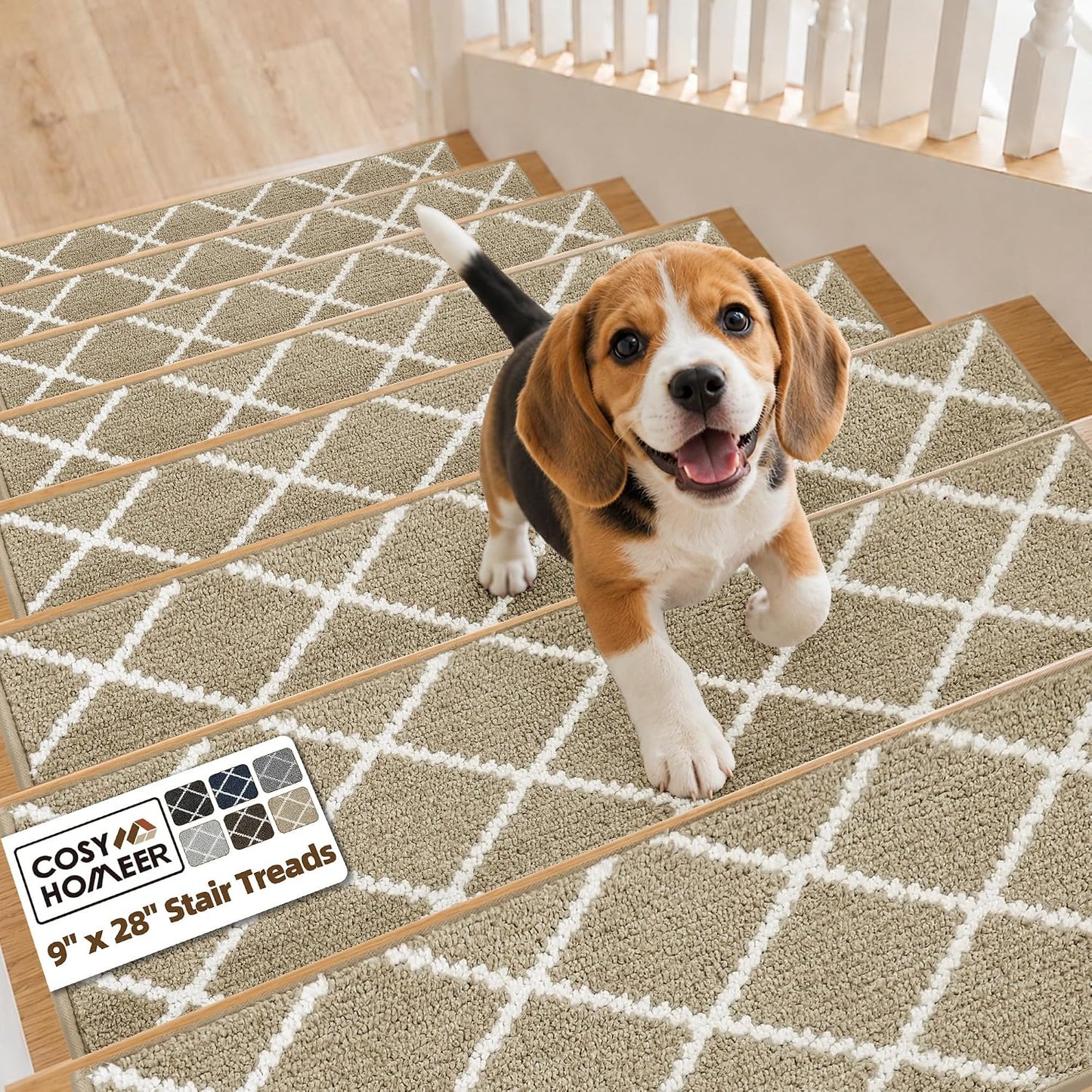 COSY HOMEER Carpet Stair Treads for Wooden Steps Non-Slip Indoor,4pcs, Navy | Peel and Stick,Reusable Adhesive,Residue Free,Washable,Pet Friendly,Soft Stair Runner for Kids,Elders,Multi-Surface Use