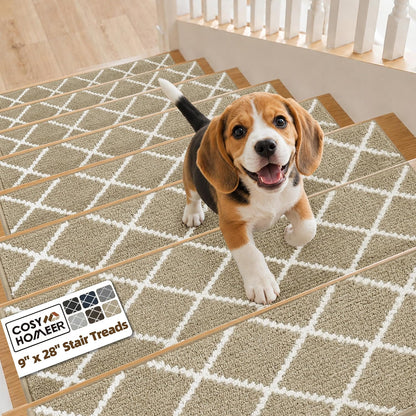 COSY HOMEER Carpet Stair Treads for Wooden Steps Non-Slip Indoor,4pcs, Navy | Peel and Stick,Reusable Adhesive,Residue Free,Washable,Pet Friendly,Soft Stair Runner for Kids,Elders,Multi-Surface Use