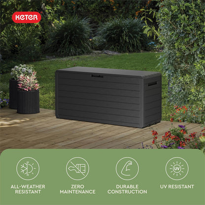 Keter Marvel Plus 71 Gallon Resin Outdoor Storage Box for Patio Furniture Cushions, Throw Pillows, Garden Tools and Pool Floats, Brown
