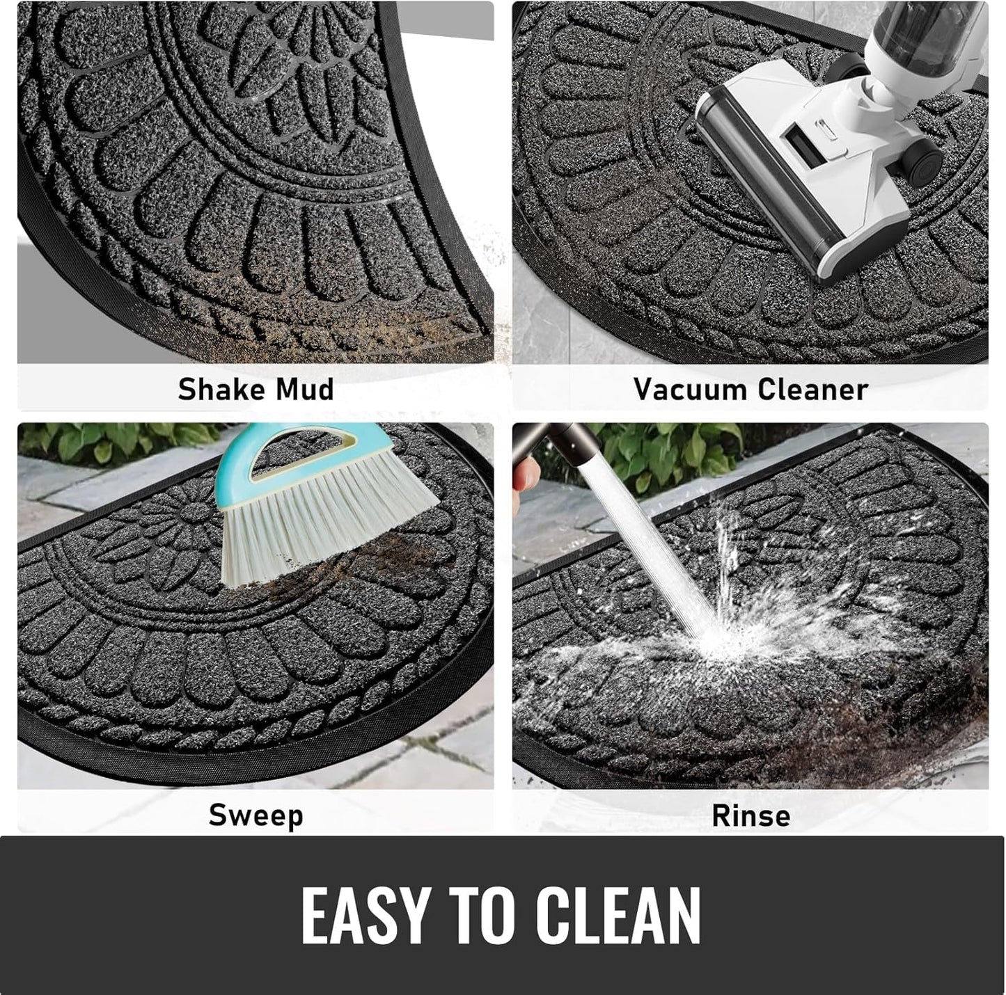 Mibao Front Door Mat Indoor Outdoor Entrance, Semicircular Entrance Mat, Half Round Waterproo Non-Slip Durable Rubber Door Mats, Low Profile Heavy Duty Doormat for Garage, Patio, 30" x 18", Yellow
