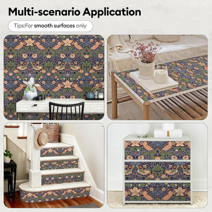 17"x118" Peel and Stick Wallpaper for Renter Friendly, Removable Wallpaper Peel and Stick, Self-Adhesive Textured Contact Paper for Walls, Cabinets, Countertops(Morning Song of Flowers)