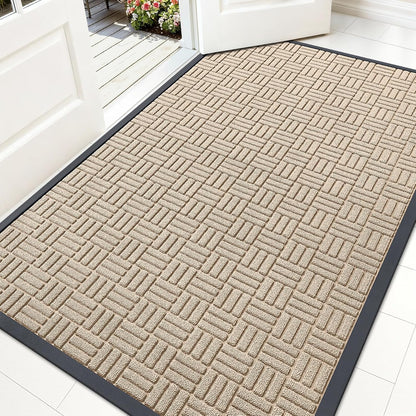 OLANLY Front Door Mat Outside Entrance 29.5x17, Absorbent, Heavy Duty Sturdy Natural Rubber Doormat Indoor Outdoor, Stain and Fade Resistant, Non-Slip Backing Low Profile Floor Mat for Entryway, Grey