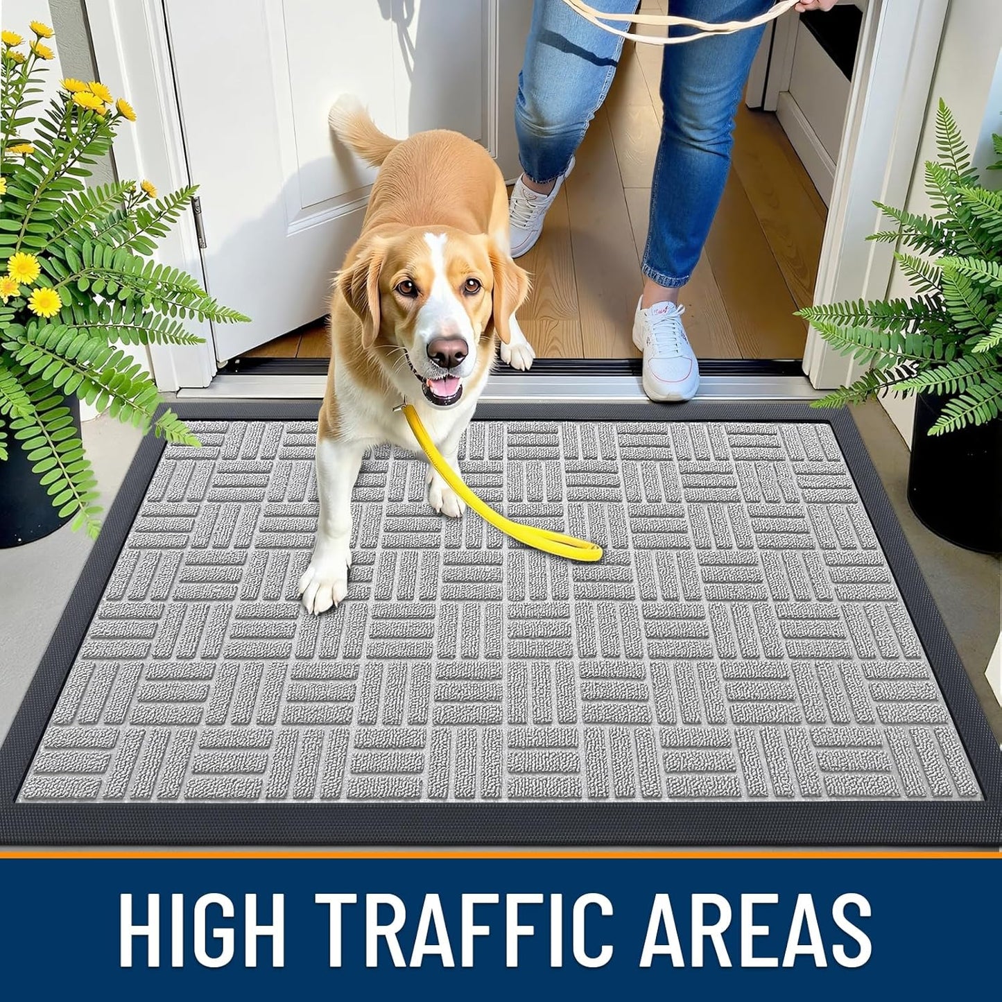 OLANLY Front Door Mat Outside Entrance 29.5x17, Absorbent, Heavy Duty Sturdy Natural Rubber Doormat Indoor Outdoor, Stain and Fade Resistant, Non-Slip Backing Low Profile Floor Mat for Entryway, Grey