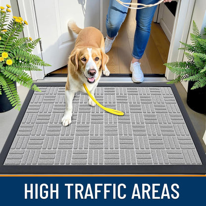OLANLY Front Door Mat Outside Entrance 29.5x17, Absorbent, Heavy Duty Sturdy Natural Rubber Doormat Indoor Outdoor, Stain and Fade Resistant, Non-Slip Backing Low Profile Floor Mat for Entryway, Grey