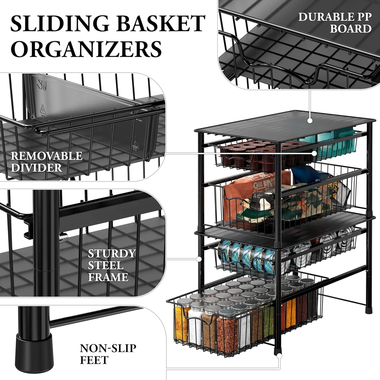 Simple Houseware Stackable 2 Tier Sliding Basket Organizer Drawer, Chrome