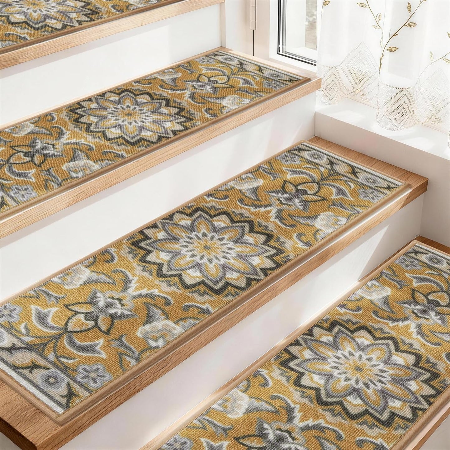 COSY HOMEER Stair Treads for Wooden Steps Non Slip Washable 8" X 30" 4pcs | Self Adhesive,Peel and Stick,Soft Carpet Stair Treads for Kids,Elder,Pet,Residue Free,Reusable Stair Runner,Multi-Surface Use