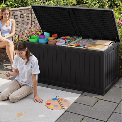 JUMMICO 31 Gallon Resin Deck Box Waterproof Indoor Outdoor Storage Boxes for Patio Furniture Cushions and Garden Tools (Brown)