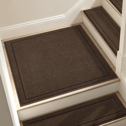 JSEI Stair Treads for Wooden Steps Indoor, 15-Pack Non Slip Stair Treads 30" x 8", Washable Polyester Stair Mats with TPE Backing, Low Profile Stair Rugs for Kids, Seniors and Dogs, Brown