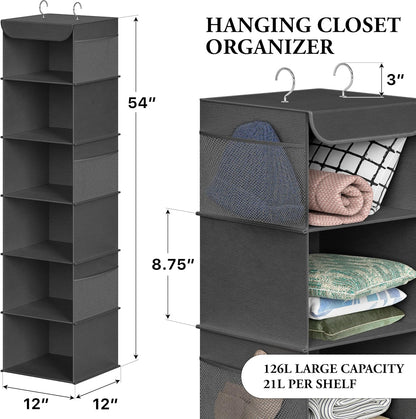 Simple Houseware 6 Shelf Hanging Closet Organizer, Gray