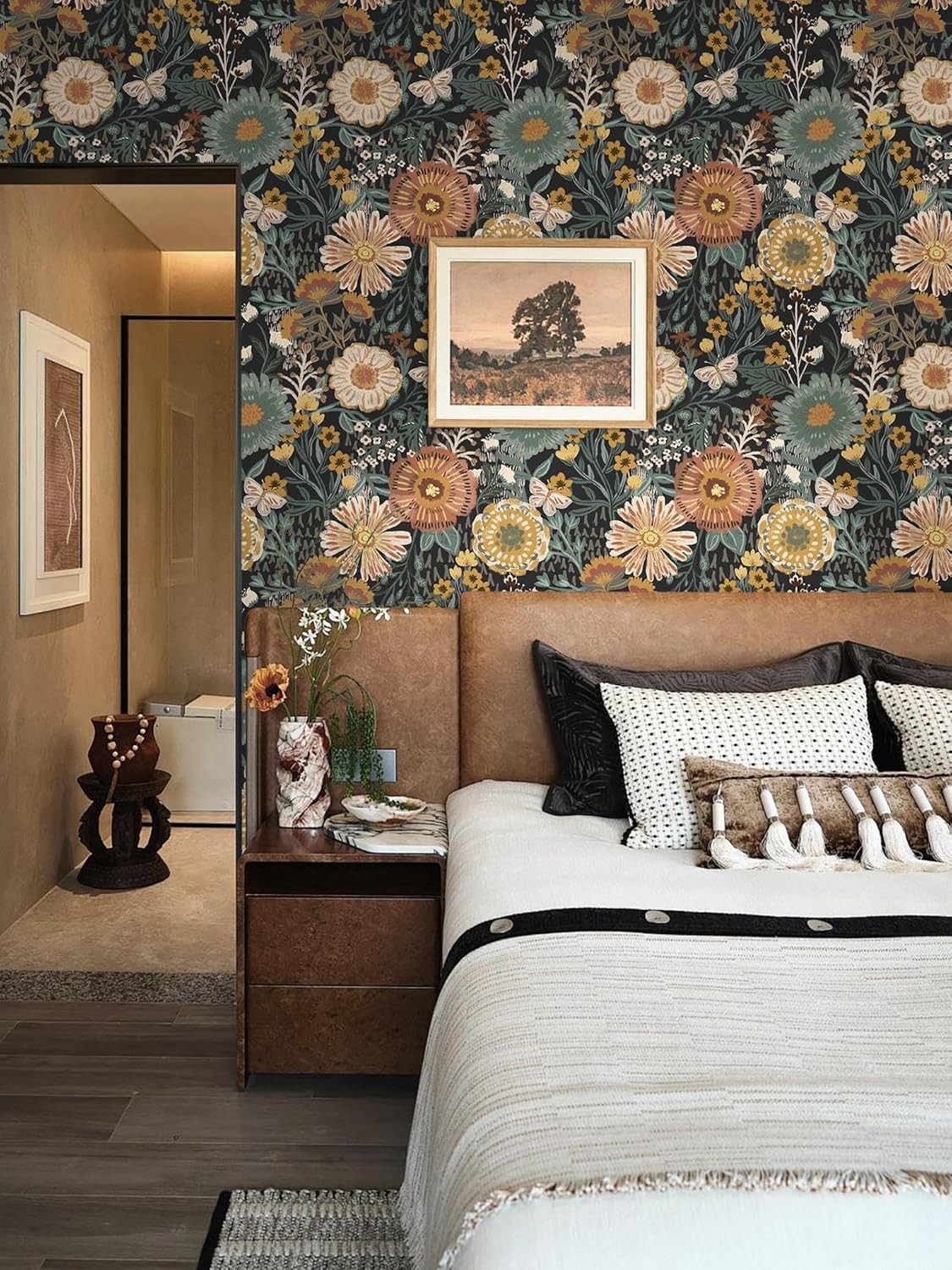 Dimoon 17.3''x78.7'' Peel and Stick Wallpaper Floral Cute Contact Paper Vintage Village Country Cottage Wallpaper Farmhouse Yellow Beige Renter Friendly Geometry Waterproof Embossed Kitchen Bedroom