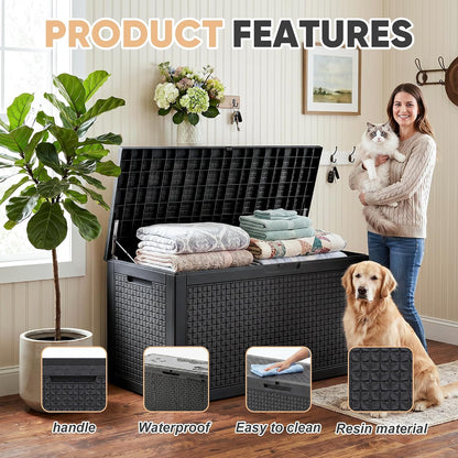 EasyUp 33 Gallon Resin Deck Box Waterproof, UV Resistant Outdoor Storage Box for Delivery, Porch, Patio and Garden, Stripe Black