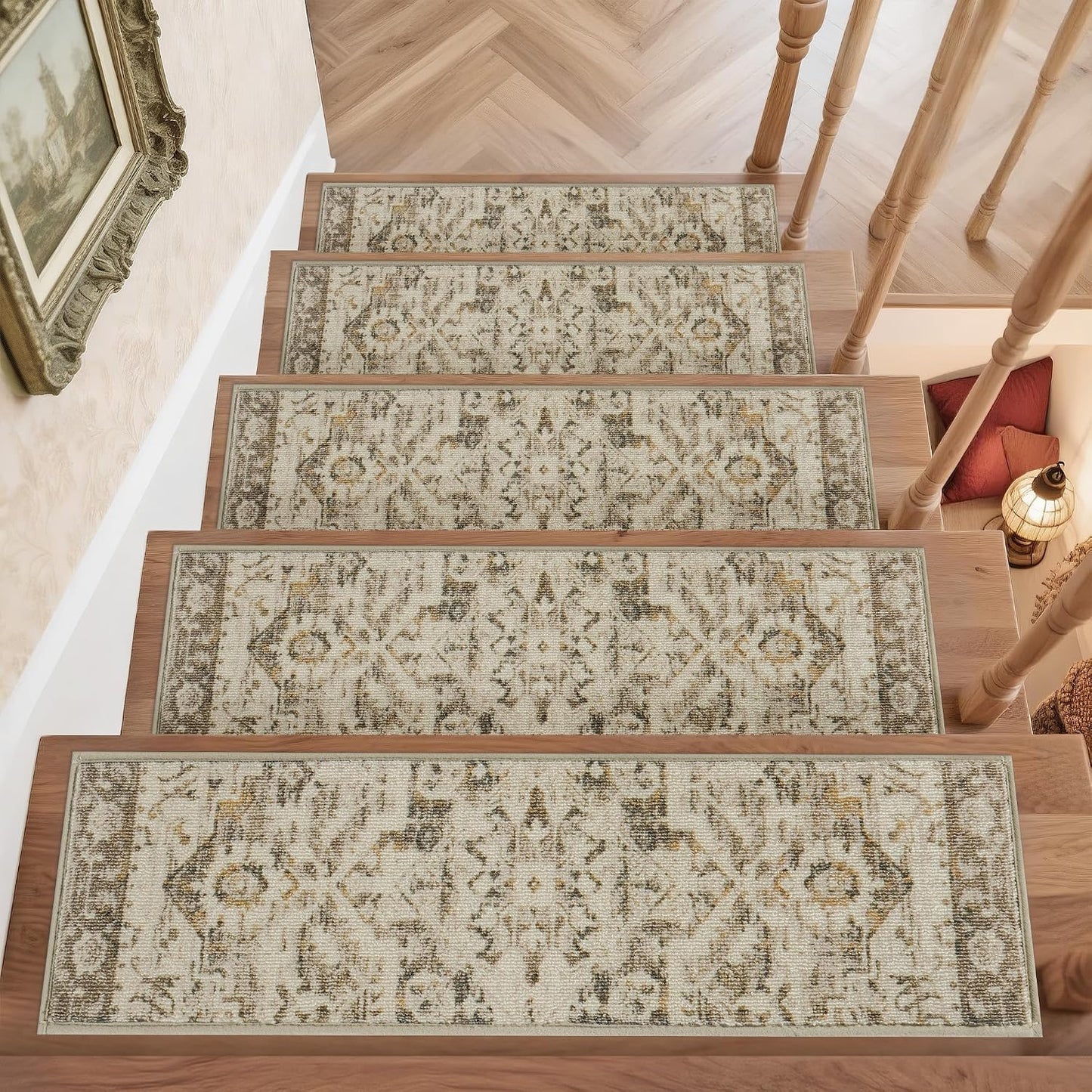 COSY HOMEER Stair Treads for Wooden Steps Non Slip Washable 8" X 30" 4pcs | Self Adhesive,Peel and Stick,Soft Carpet Stair Treads for Kids,Elder,Pet,Residue Free,Reusable Stair Runner,Multi-Surface Use