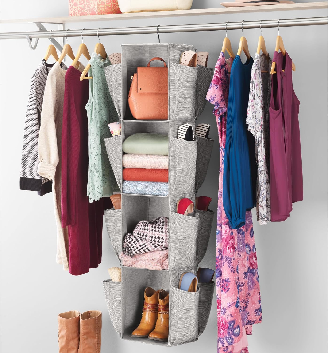 Whitmor 5 Section Closet Organizer - Hanging Shelves with Sturdy Metal Frame, White