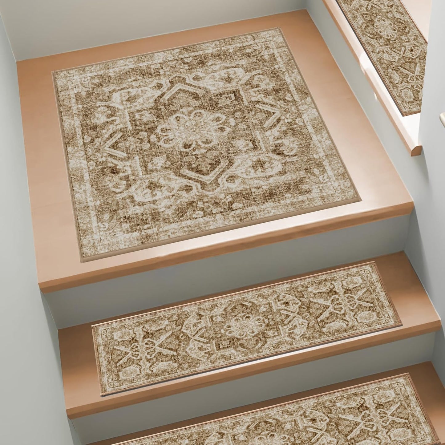 Non Slip Stair Treads for Wooden Steps, 15 Pack 8"x30" Washable Carpet | 8x30 in soft chenille polyester stair treads with reusable TPE backing for indoor wood stairs, dogs, kids, and seniors