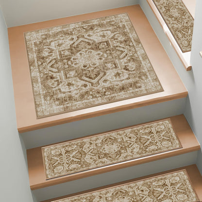 Non Slip Stair Treads for Wooden Steps, 15 Pack 8"x30" Washable Carpet | 8x30 in soft chenille polyester stair treads with reusable TPE backing for indoor wood stairs, dogs, kids, and seniors