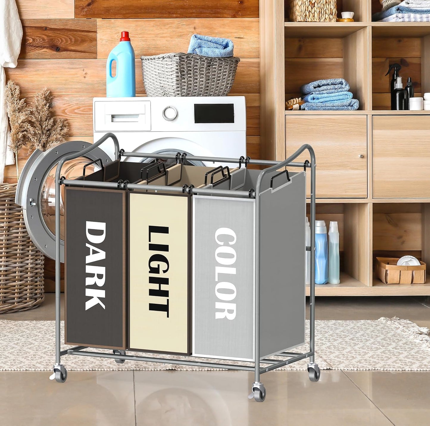 Simple Houseware Heavy-Duty 3-Bag Laundry Sorter Cart, Chrome