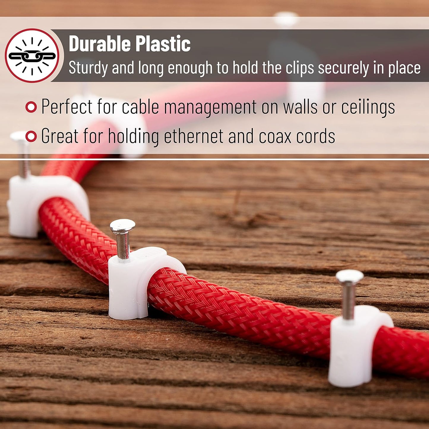 Bates- Cable Clips with Steel Nails, 200 pcs, White, Large, 2-Nail Cord Clips for Wires on Wall, Cable Wall Clip, Wire Wall Clips, Cable Wire Clips, Coaxial Cable Clips, Cord Wall Clip