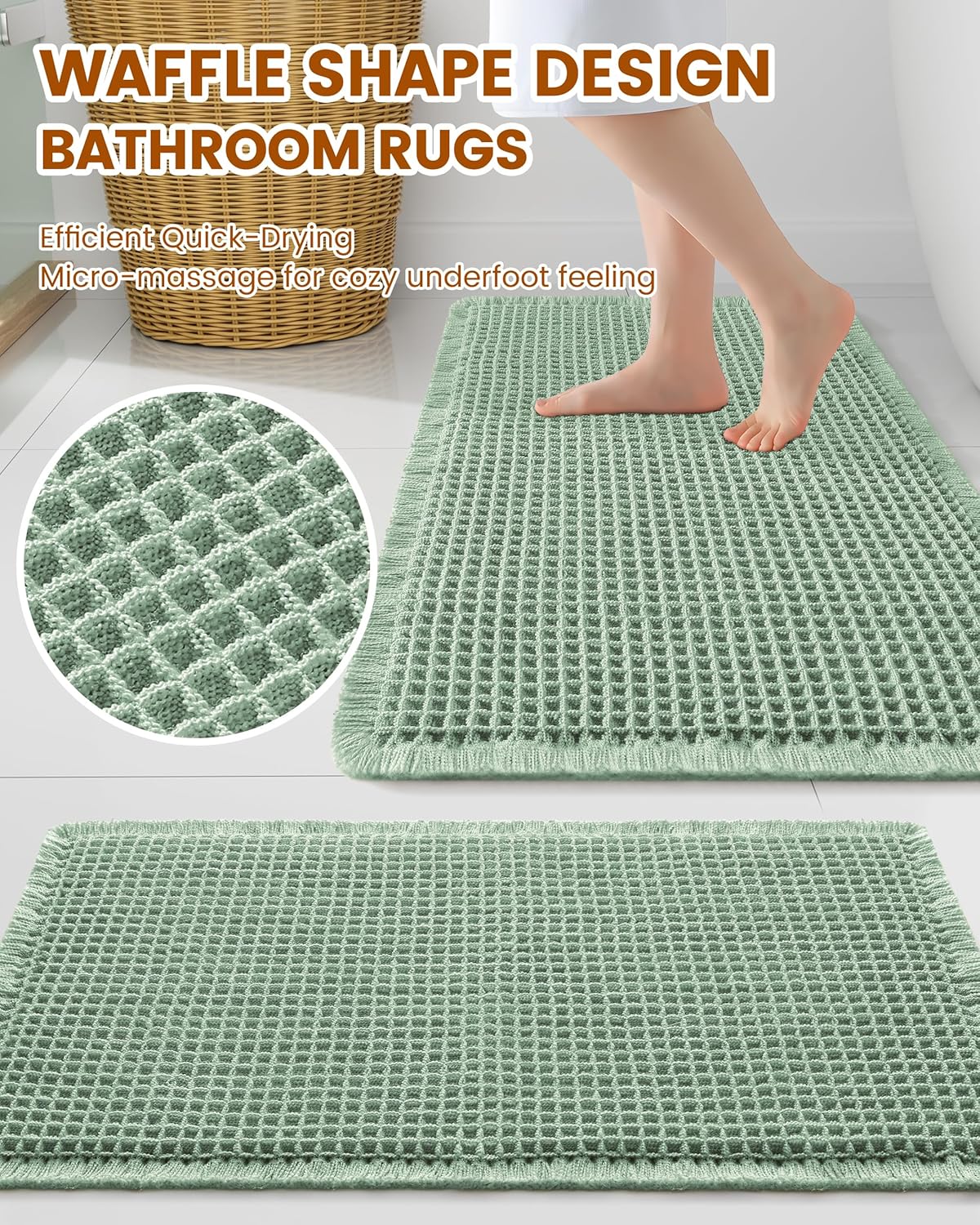 Smiry Waffle Bath Mat 30x20, Extra Soft Absorbent Bathroom Rugs, Non Slip Machine Washable Quick Dry Bath Rugs for Bathroom Floor, Tub, Shower, Home Decor Accessories, Brown