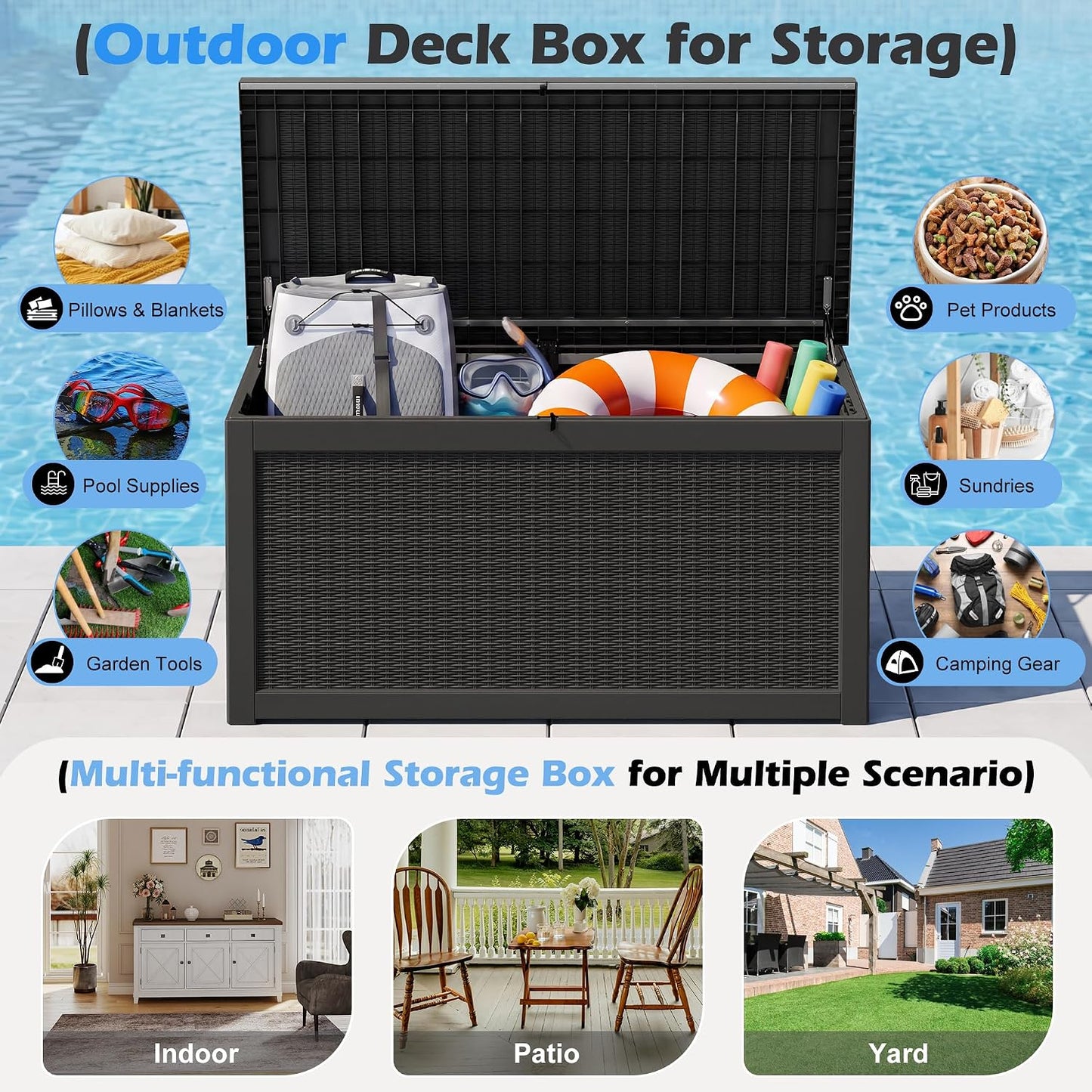 Outdoor Storage Box, 31 Gallon Resin Deck Boxes Outdoor Waterproof For Patio Furniture, Garden Tools, Pool Supplies, Lockable And UV Resistant (Rattan Gray)