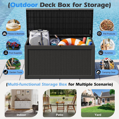 Outdoor Storage Box, 31 Gallon Resin Deck Boxes Outdoor Waterproof For Patio Furniture, Garden Tools, Pool Supplies, Lockable And UV Resistant (Rattan Gray)