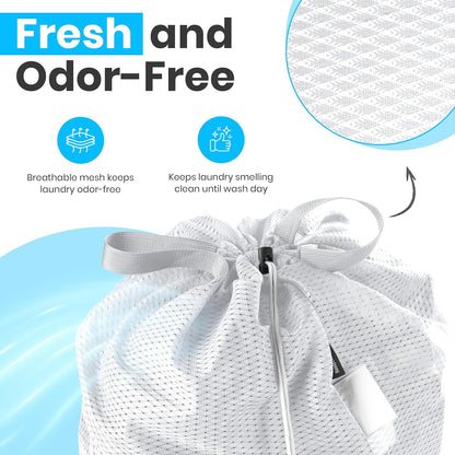 Mesh Laundry Bags 24 x 36 In, 2-Pack - Handy Laundry Heavy Duty Net Bag | Holds a Full Load, Tear-Resistant Wash Sack with Drawstring, Handles, Machine Washable, Hamper Liner, Dorm, Travel, White