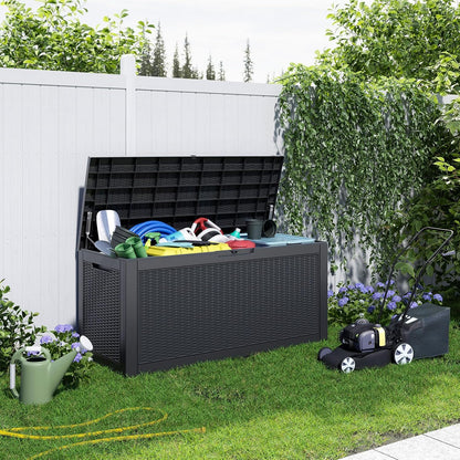 PatioZen 100 Gallon Resin Deck Box, Lockable Patio Outdoor Storage Box for Furniture, Garden Tools and Tools Storage, Waterproof Outside Storage Boxes - Black