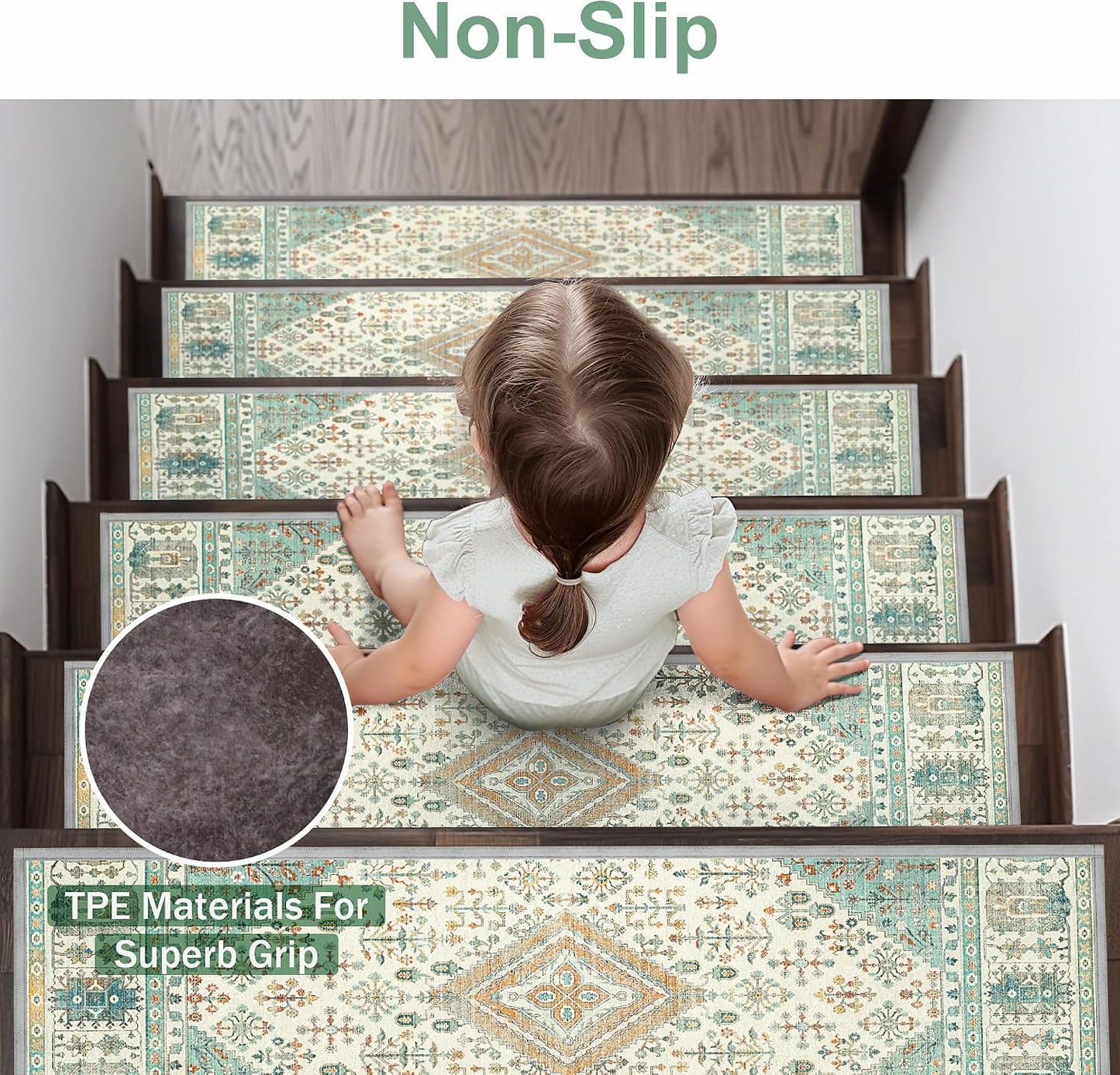 sarben Non Slip Stair Treads for Wooden Steps 15PCS - 8"x30" Indoor Safety Carpet, Edging Mats with TPE Adhesive Backing, Pet and Elderly Friendly Stair Rugs (Taupe) - Colors B