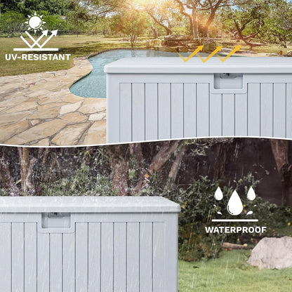 DWVO 100 Gallon Outdoor Storage Box, Large Deck Box Lockable Waterproof and UV Resistant Resin for Gardening Tools, Pool Supplies, Patio Cushions (Black)