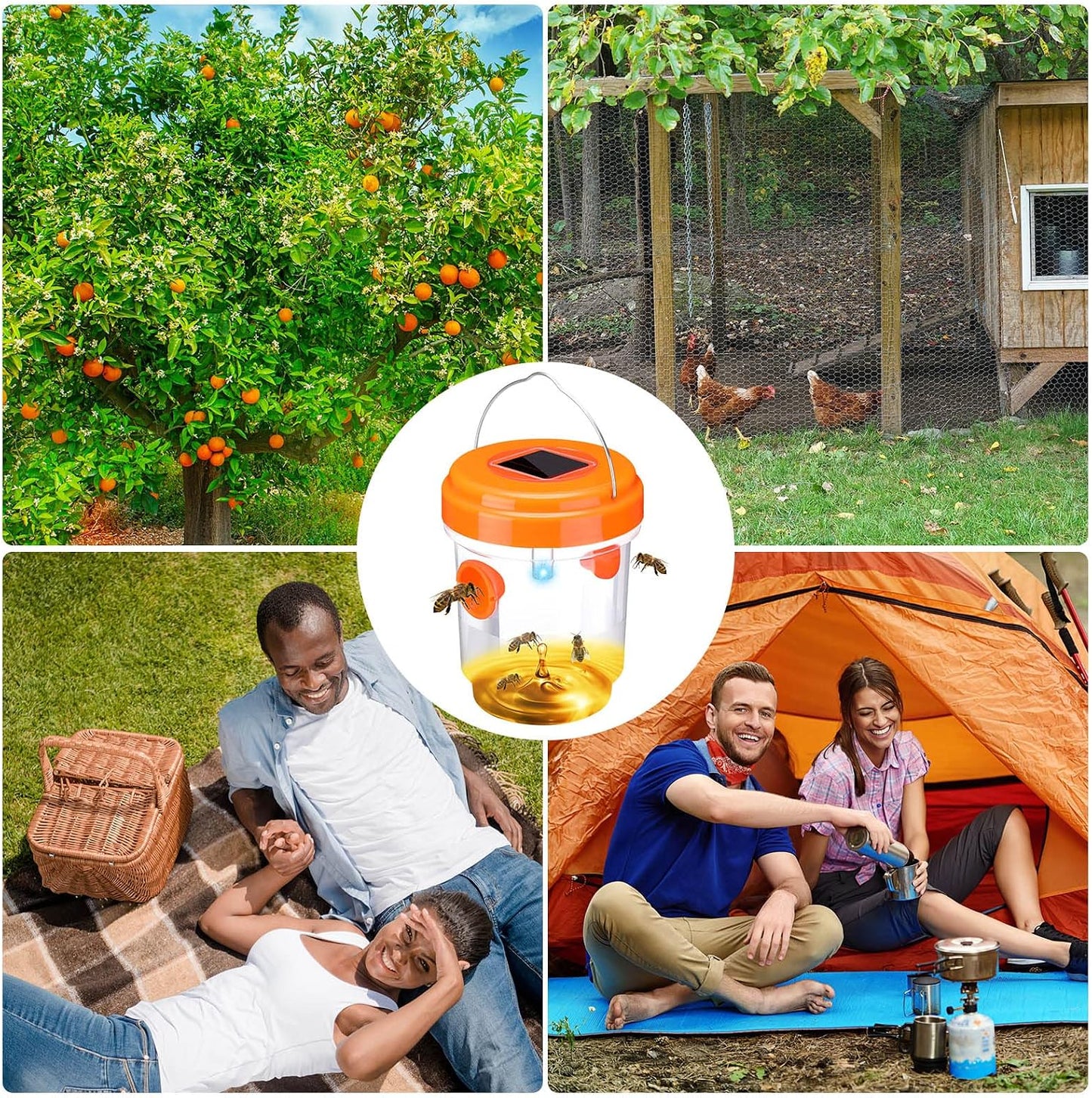 Wasp Trap Solar Powered Bee Trap Reusable Fly Traps Outdoor Hanging Wasp Killer with UV LED Light Flying Insects Bee Killer for Indoor Outside Patio Garden Home (6, Yellow)